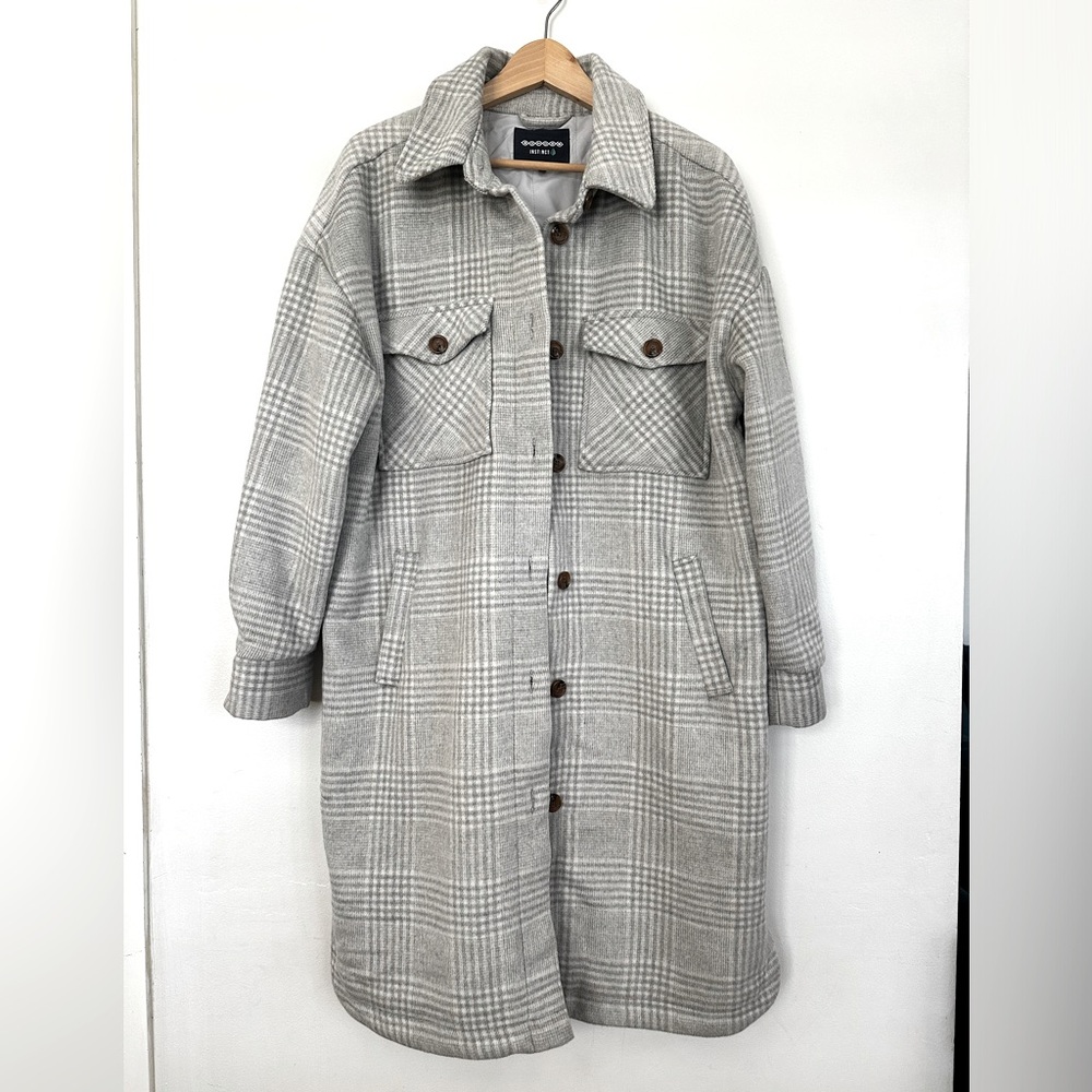 Bonobo Instinct Women’s Long Tartan Plaid Print Coat Size Large